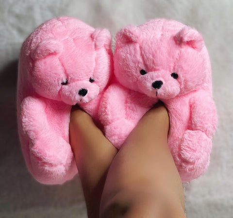 Teddy Bear Slippers Children Slides Furry Cartoon
