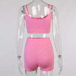 Straps Crop Tops+High Waist Shorts Female Set