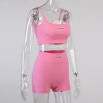 Straps Crop Tops+High Waist Shorts Female Set