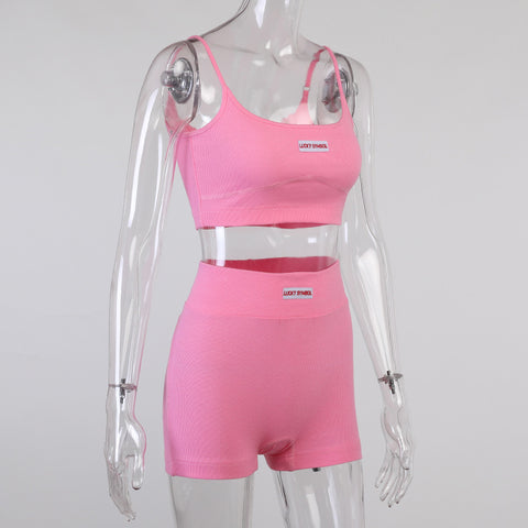 Straps Crop Tops+High Waist Shorts Female Set
