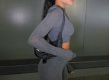 Tracksuit Turtleneck full sleeveless crop top+leggings matching set stretchy sporty fitness casual outfits