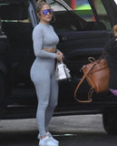 Tracksuit Turtleneck full sleeveless crop top+leggings matching set stretchy sporty fitness casual outfits