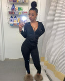 Long sleeve hooded zipper pocket sporty Jackets leggings sets