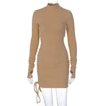 Ribbed Stripe Mini Dress Drawstring Lace Up