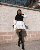 Patchwork Puff Sleeve Sexy Mini Dress