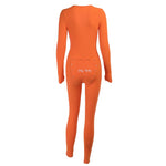 V-neck Button Long Sleeve Slim Bodycon Casual S Letter Embroidery