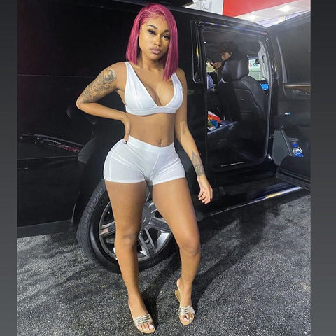 V-Neck Sexy Crop Tank Top Biker Shorts