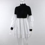 Patchwork Puff Sleeve Sexy Mini Dress