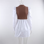 Patchwork Puff Sleeve Sexy Mini Dress