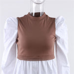 Patchwork Puff Sleeve Sexy Mini Dress