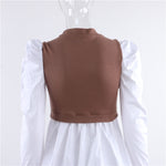 Patchwork Puff Sleeve Sexy Mini Dress
