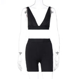 V-Neck Sexy Crop Tank Top Biker Shorts
