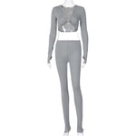 2 Piece Crop Tops Drawstring Cargo Pants Sets