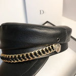 2022 New Black Chain Leather Navy Cap