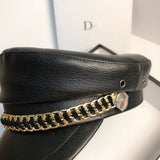 2022 New Black Chain Leather Navy Cap