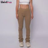 Shaggy Pencil Pants Women Casual Glitter High Waist Trousers