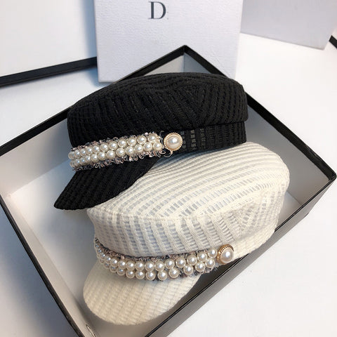 NEW Spring Tassel Pearl Navy Hat Street Outdoor Travel Berets Cap