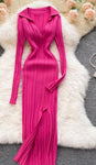 Knitted Dress Long Sleeve V Neck Elastic Slim Pencil Dress