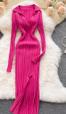 Knitted Dress Long Sleeve V Neck Elastic Slim Pencil Dress