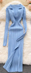 Knitted Dress Long Sleeve V Neck Elastic Slim Pencil Dress