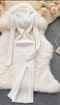 Knitted Dress Long Sleeve V Neck Elastic Slim Pencil Dress