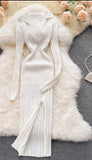 Knitted Dress Long Sleeve V Neck Elastic Slim Pencil Dress