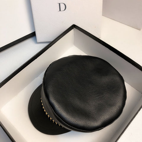 2022 New Black Chain Leather Navy Cap