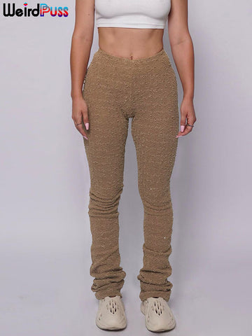 Shaggy Pencil Pants Women Casual Glitter High Waist Trousers